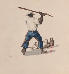 Bir köpeği sopayla döven bir adam, bir grup çizimden..., ca. 1848
