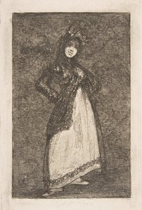 Karanlık bir arka plana karşı duran bir Maja Maja. by Francisco de Goya