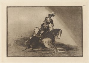 Carlos V. Plaza de Valladolid'de Bir Boğa Mızraklamak (Charles V. Valladolid'de Ringde Bir Boğa Mızraklamak), La tauromaquia'dan Levha 10 by Francisco de Goya