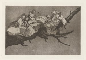 Los disparates (Los atasözü) dizisinden Andarse por las ramas (Dallar Arasında Gitmek) olarak da bilinen saçma sapan saçma (Gülünç Budalalık) by Francisco de Goya