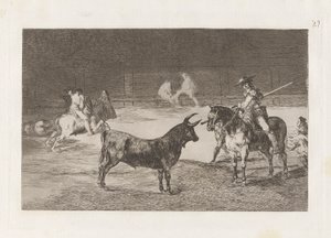 El c?lebre Fernando del Toro, barilarguero, sopasıyla canavarı zorluyor (Ünlü Picador, Fernando del Toro, Vahşi Canavarı Pique ile çekiyor), La tauromaquia