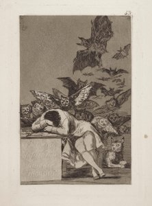 Aklın rüyası canavarlar yaratır. (Aklın Uykusu Canavarlar Üretir.), pl. Seriden 43 Kaprisler by Francisco de Goya