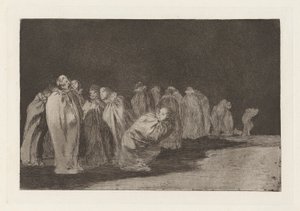 Los disparates (Los atasözü) dizisinden So el sayal, hay al (Çulun Altında Bir Şey Var) olarak da bilinen Los ensacados (Çuvallı Adamlar) by Francisco de Goya