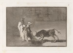 Moors, albornozlarıyla plazada başka bir capeo yapar (Moors, yanıklarıyla boğayı çağırarak ringde farklı bir oyun oynar), La tauromaquia