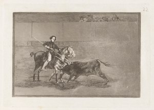 Valor manil de la c?lebre Pajuelera en la de Zaragoza (Zaragossa'daki [Yüzük]teki Ünlü Pajuelera'nın Erkekçe Cesareti), La tauromaquia'dan Levha 22 by Francisco de Goya