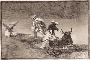 Boğa Güreşi: Moors, bir muhafaza içinde pelerini başka bir boğayla oynuyor by Francisco de Goya