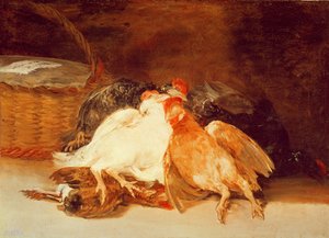 Ölü tavuklar ve hasır sepet ile natürmort (tuval üzerine yağlı boya) by Francisco de Goya