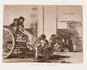 Savaşın Felaketleri: Mezarlığa araba yükleri (hazırlık çiziminden kazıma) by Francisco de Goya