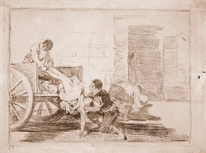 Savaşın Felaketleri: Mezarlığa araba yükleri (hazırlık çizimi) by Francisco de Goya
