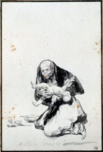 Kötü kadın (Mala mujer). Kötü kadın. Antropofaji sahnesi, bir cadı bir çocuğu yutar. Francisco Goya y Lucientes (1746-1828) Sun tarafından gri yıkama. 0,21x0,14 m Paris, Louvre Müzesi by Francisco de Goya