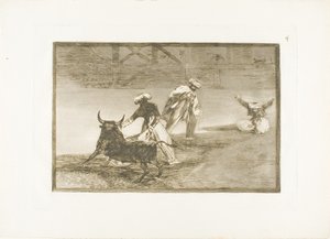 Bir Muhafazada Pelerinle Bir Başka Oynuyorlar, Boğa Güreşi Sanatı'ndan dördüncü plaka by Francisco Jose de Goya y Lucientes