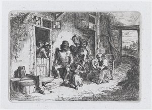 Levha 10: iki figür dans ediyor, bir diğeri davul çalıyor, gelenekler dizisinden ..., 1850.