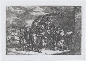 Levha 13: cust..., 1850 serisinden muhtemelen müzisyenler de dahil olmak üzere açık havada bir grup insan.