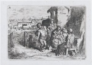 Levha 16: Bir gemiden şarap veya su döken bir adam da dahil olmak üzere açık havada bir grup insan ..., 1850.