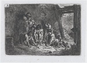 Plaka 8: Gümrük ve..., 1850 serisinden bazıları oyun oynayan bir grup figür.