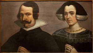 Dua eden genç bir çiftin portresi. Francisco Pacheco (1564-1644), 1630 dolaylarında tablo. Sevilla, İspanya Güzel Sanatlar Müzesi.