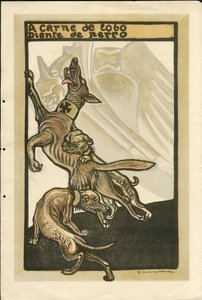 Francisco Sancha Lengo (1874-1936) çizimi - Uçan yaprak, yaklaşık 1915 - Bir carne de lobo diente de perro - 14-18 Savaşı, Almanya Prusya, İngiltere Büyük Britanya, Belligerants ve semboller, Fransa, İspanyol Dili, Yabancı Basın - William II, Köpek, Saklan by Francisco Sancha y Lengo