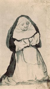 Diz çökmüş bir rahibe dua ederken, 19. yüzyılın başlarında (çizim) by Francisco de Goya