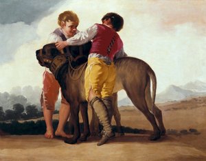 Mastiffli erkekler, c.1786 (karton üzerine yağlı boya) by Francisco de Goya
