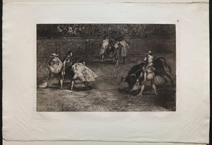 Boğa Güreşi: Bir Asistanın Omuzlarına Monte Bir Boğa Güreşçisi, Boğa Mızrak Atıyor, 1876. by Francisco de Goya