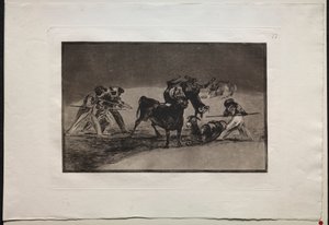 Boğa Güreşleri: Moors, Boynuzları Toplarla Devrilmiş Boğalara Karşı Kendilerini Savunmak İçin Eşekleri Bariyer Olarak Kullanıyor by Francisco de Goya