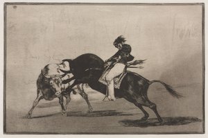 Boğa Güreşi: Başka Bir Boğa Üzerine Monte Edilen Ceballos, Ringde Kısa Mızrak Kırıyor, 1876. by Francisco de Goya