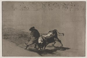 Boğa Güreşi: Çok Becerikli Falces Öğrencisi, Pelerinine Sarılmış, Boğayı Kandırıyor..., 1876. by Francisco de Goya