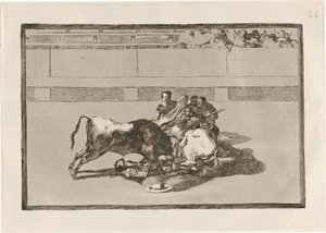 Bir pikadorun atından boğanın altına düşmesi (Bir Pikador Atsız ve Boğanın Altına Düşer) by Francisco de Goya