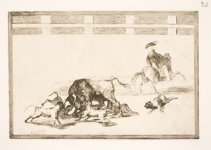 Köpekleri boğanın üzerinde tımar ediyorlar by Francisco de Goya