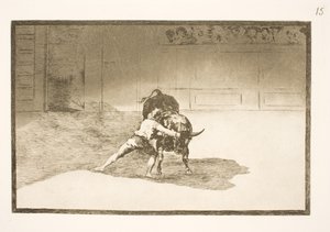 Ünlü Martincho, banderillaları yerleştirir, vücudunun hareketleriyle boğayı kandırır. by Francisco de Goya