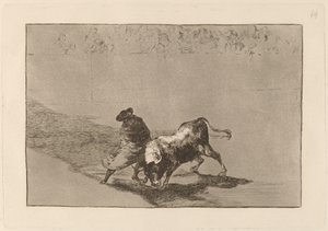 El diestrisimo estudiante de Falces, embozadoburla al toro con sus quiebros (Çok Becerikli Falcı Öğrencisi, Pelerinine Sarılmış, Boğayı Vücudunun Oyunuyla Kandırıyor) by Francisco de Goya