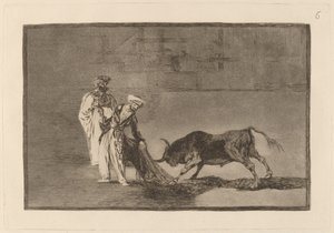 Los Moros hacen otro capeo en plaza con su albornoz (Moors, Burnous ile Boğayı Çağırarak Ringde Farklı Bir Oyun Oynar) by Francisco de Goya