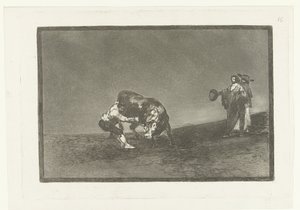 Martincho bir boğayı boynuzundan tutuyor El mismo vuelco en toro en la plaza de Madrid Boğa Güreşi (dizi başlığı) La Tauromaquia (dizi adı) by Francisco de Goya