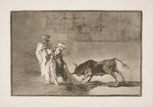 Arenadaki Moors, burunlarını kullanarak boğayı cezbetmek için çaba sarf ediyor by Francisco de Goya
