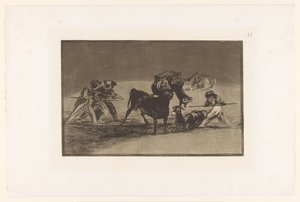 Bir boğayla savaşan Moors ve eşekler Palenque de los Moros hecho con burros para defans del toro embolado Boğa Güreşi (dizi başlığı) La Taureaumachie (dizi adı) La Tauromaquia (dizi adı) by Francisco de Goya