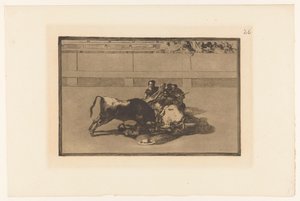 Picador atından düştü Caida de un picador de su caballo debajo del toro Boğa Güreşi (dizi başlığı) La Taureaumachie (dizi adı) La Tauromaquia (dizi adı) by Francisco de Goya