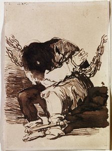 Mahkum zinciri oturuyor. (Hazırlık çizimi by Francisco de Goya