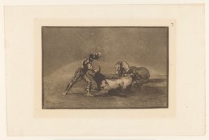 Spanse rider doodt een stier Bir İspanyol şövalyesi atını kaybettikten sonra bir boğayı öldürdü Stierengevechten (dizi adı) La Taureamachie (dizi adı) Boğa Güreşi (dizi başlığı) by Francisco de Goya