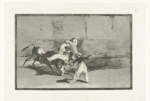 Boğa güreşçileri tarafından yakalandı Cogida de un Moro estando en la plaza Boğa Güreşi (dizi başlığı) La Tauromaquia (dizi adı) by Francisco de Goya