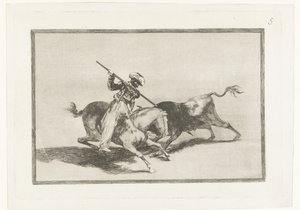 Stierenjacht te paard Canlı Moro Gazul, boğaları sırayla mızraklayan ilk kişidir. Boğa Güreşi (dizi başlığı) Stierenvechten (dizi adı) by Francisco de Goya