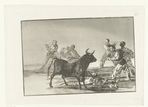 Stierenvechters rondom een stier Mızraklı alçakların Hock'u. hilaller, banderillalar ve diğer silahlar Stierenvechten (seri adı) La Tauromaquia (seri adı) by Francisco de Goya