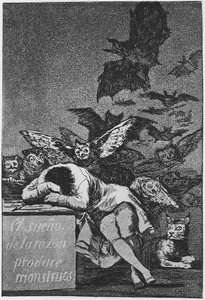 Aklın Uykusu Canavarlar Yaratır. Capricho No 43, 1797-1798 by Francisco de Goya