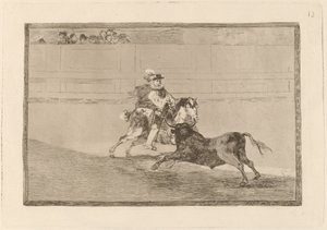 Un caballero espanol en plaza quebrando rejoncillos sin auxilio de los chulos (Asistanların Yardımı Olmadan Kısa Mızrakları Kıran Ringde Atlı İspanyol Şövalyesi) by Francisco de Goya