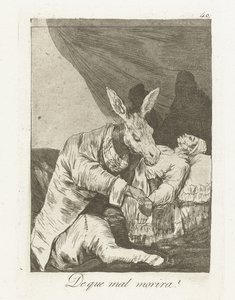 Neyden ölecek? Que mal morira mı? (nesne üzerindeki başlık) Los Caprichos (dizi adı) by Francisco de Goya