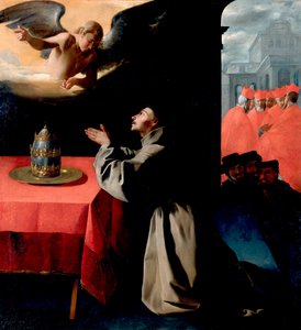 ""Saint Bonaventure (Giovanni di Fidanza, Seraphic doktor, san Bonaventura olarak anılır) (1221-1274) duada"" Francisco de Zurbaran (1598-1664) tarafından tablo 1629 Dim 239x222 cm Gemaldegallerie, Dresden Almanya by Francisco de Zurbaran