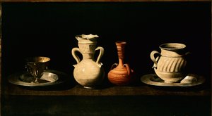 Natürmort Sürahiler, tencere. Francisco de Zurbaran (1598-1664) 1633 Güneş tarafından boyama. 46x84 cm Madrid, Prado Müzesi by Francisco de Zurbaran