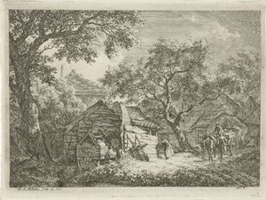 Ağaçlarla çevrili çiftlik Ağaçlarla dolu manzaralar (dizi başlığı) by Franciscus Andreas Milatz
