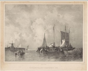 Tekneler ile liman Sergi Lahey 1845 (nesne üzerindeki başlık) by Franciscus Bernardus Waanders