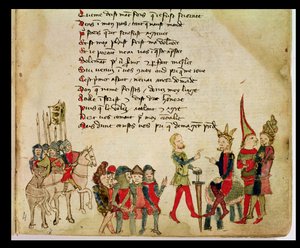 Bayan Est 27 W 8.17 f.4r Attila the Hun (c.406-453) savaşçılarından biriyle tartışırken, Nicola da Casola