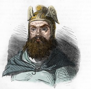 Hunların Kralı Attila'nın Portresi (395-453) - Franco Mistrali'nin “I misteri del vaticano” adlı eserinden çizim 1843